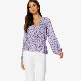 New classynest Purple Floral Peplum Top - Gambar 2